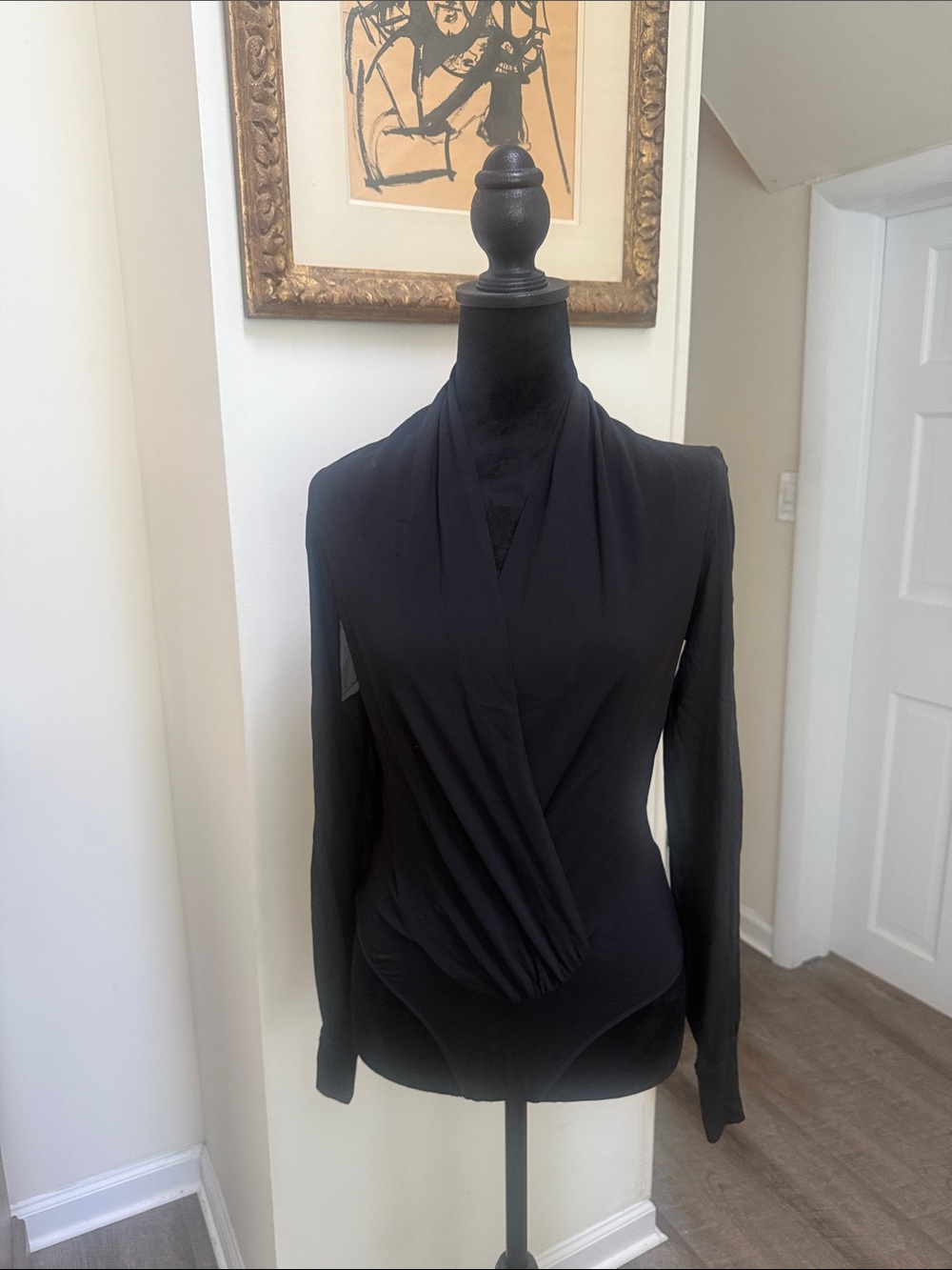 Bebe Black Bodysuit with Peek a Boo Sleeves S/P